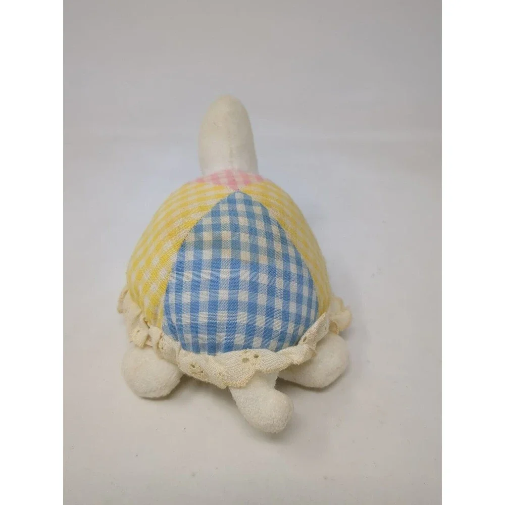 Eden Toys Plaid Pastel Turtle Tortoise‎ Rattle Plush Lace VTG 60s 70s 80s